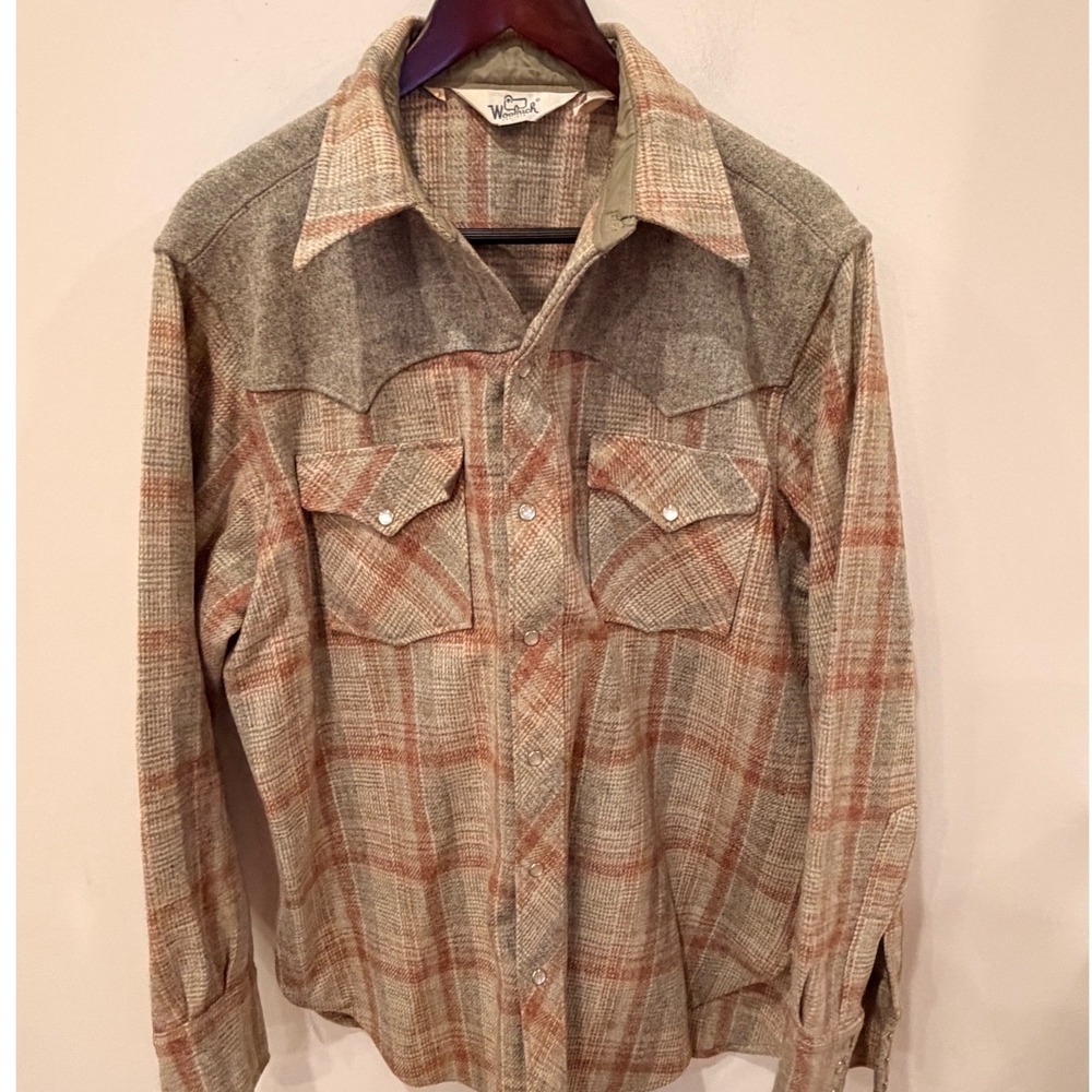 Vintage Woolrich XL Wool Western Shirt Pearl Snap Plaid Cowboy 85% Wool